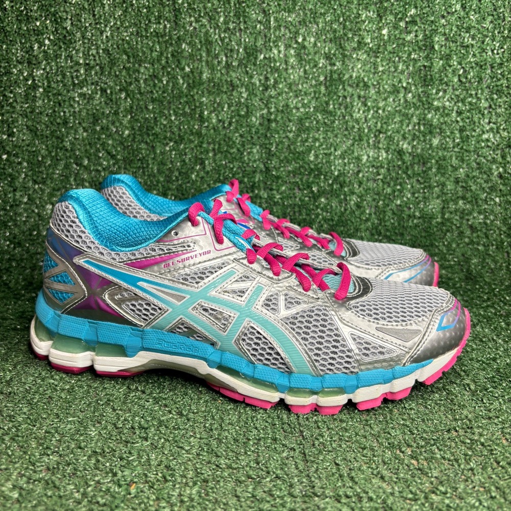 NEW ASICS Gel Surveyor 3 Vintage Running Shoes Silver Teal Magenta Womens Sz 9.5